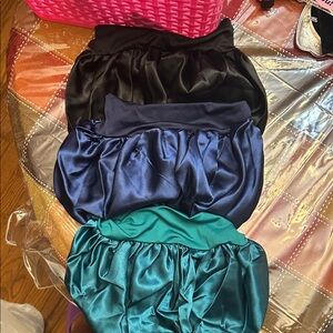 Set of Three Satin Scrunchies - Black, Blue, Teal